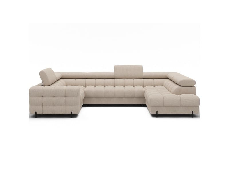 Canapé panoramique convertible factory 3 places beige – angle droit avec coffre – version 2 - Conforama A