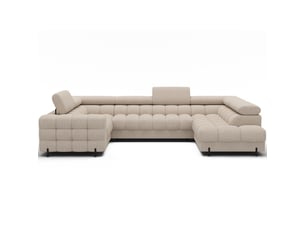 Canapé d'angle droit fixe MEUBLORAMA 3 places Polyester beige avec coffre de rangement