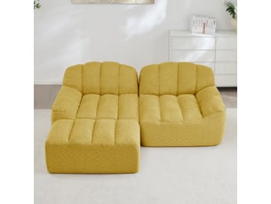 Canapé d’angle coquille 2 places avec pouf jaune – 210 x 165 x 79 cm
