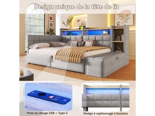 Lit coffre 140x200 cm BrimViber coloris gris
