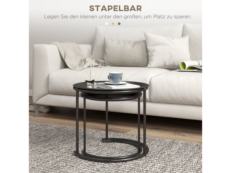 Tables basses gigognes lot de 2 avec plateaux amovibles - lpospi - empilables pour salon acier noir - Conforama E