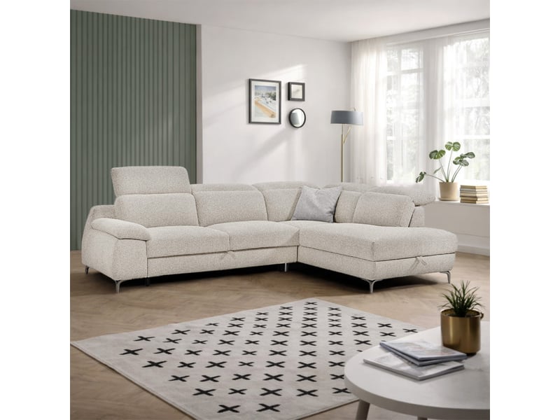 Canapé d'angle droit convertible l. 278 cm tissu chiné beige - tulio - Conforama B