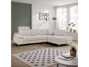 Canapé d'angle droit convertible l. 278 cm tissu chiné beige - tulio