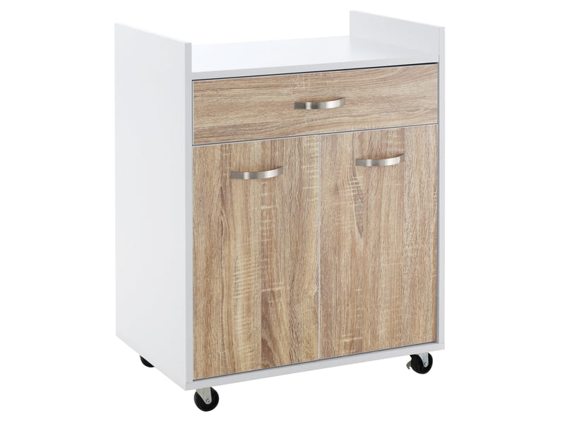  Chariot de service desserte de cuisine à roulettes tiroir placard 2 portes étagère en bois aspect blanc chêne clair  - Conforama B