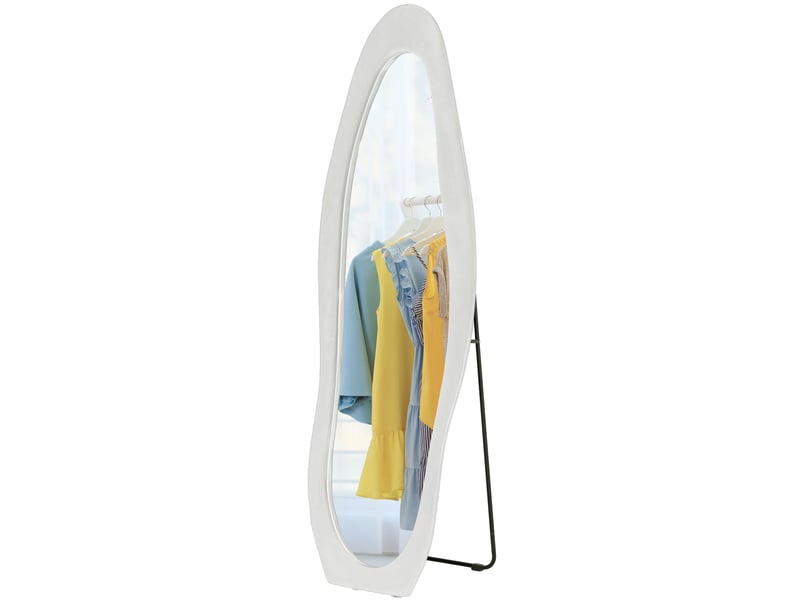  Miroir sur pied ondulé cadre tissu effet velours blanc 50 x 160 cm  - Conforama B