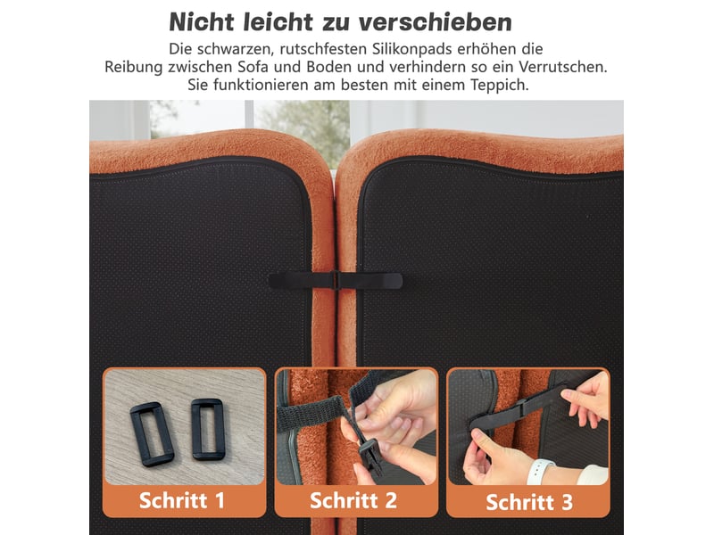 Canapé modulable 2 places orange en velours avec 2 poufs, confort en mousse haute densité pour salon  - Conforama D