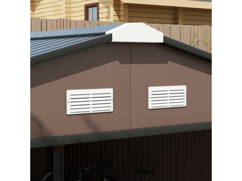  Abri de jardin outsunny 12,4 m², acier galvanisé, toit monopente, porte coulissante, 340x386x200 cm, brun  - Conforama E