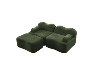 Canapé modulable 2 places avec pouf en velours vert 192 x 167 x 70 cm, sans montage, forme vague pour salon