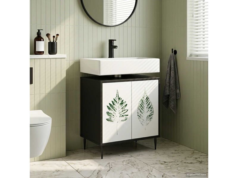  Armoire de salle de bain, meuble de rangement hanau chêne noir 60x40x61 cm  - Conforama B