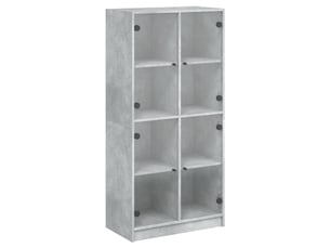 Buffet haut - bahut - meuble de rangement avec portes gris béton 68x37x142 cm bois ingénierie