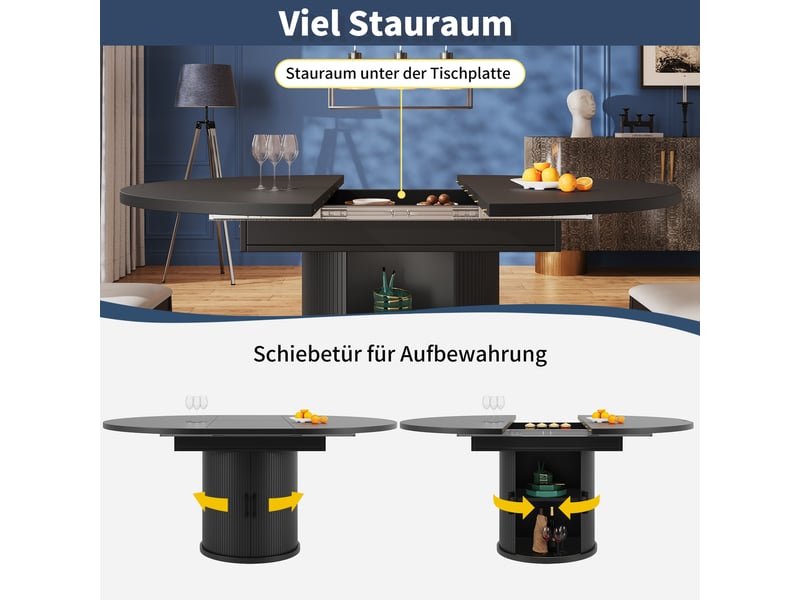 118-158 noir table à manger extensible avec rangement, design moderne, structure fonctionnelle pour cuisine et salle à manger - Conforama D
