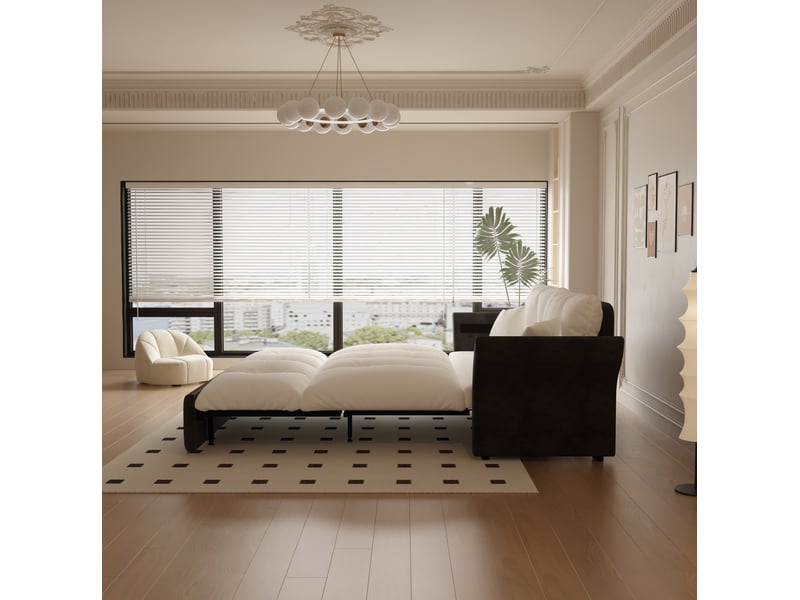  Canapé-lit convertible 3-en-1 2 places en velours beige et blanc 190x85x91 cm  - Conforama D