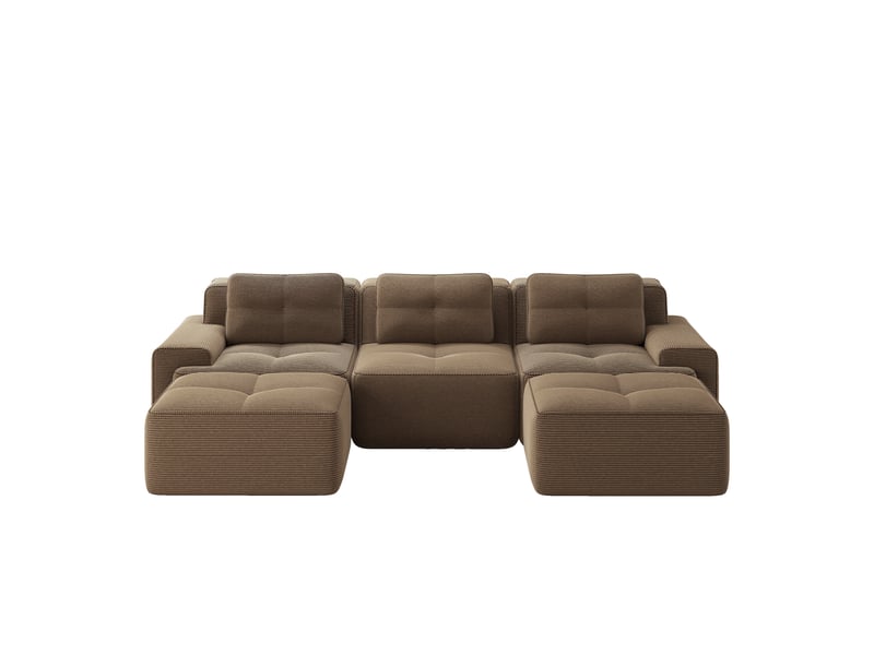 Canapé modulaire 3 places en velours côtelé marron, canapé nuage avec ottoman, configuration en u pour salon, sans montage - Conforama A