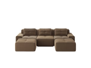 Canapé modulaire 3 places en velours côtelé marron, canapé nuage avec ottoman, configuration en u pour salon, sans montage