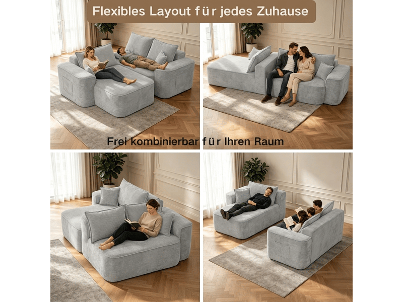 Canapé d'angle, canapé modulable, en chenille, assise profonde, sans montage, style cloud, pour salon, 262 cm - Conforama W