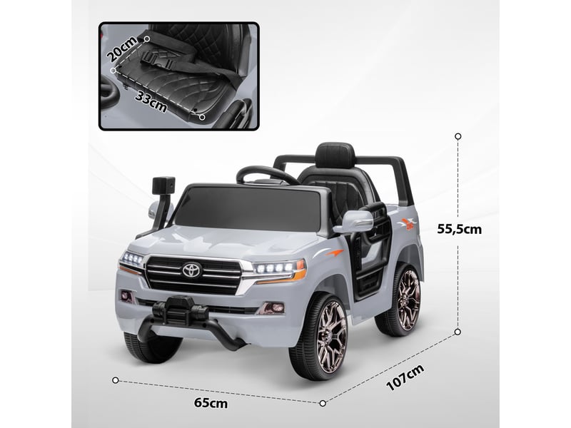  Toyota land cruiser voiture électrique pour enfants de 3 ans et plus, batterie 12 v, télécommande et lecteur mp3, grise  - Conforama E