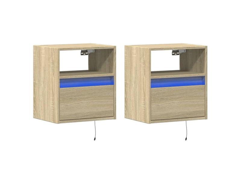 Lot de 2 meuble tv mural avec lumières led chêne sonoma 41x31x45 cm shl55614 - Conforama C