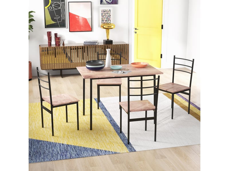  Ensemble table et chaises 5 pièces peu encombrant comprenant une table de cuisine rectangulaire et 4 chaises modernes, en mdf et acier  - Conforama D