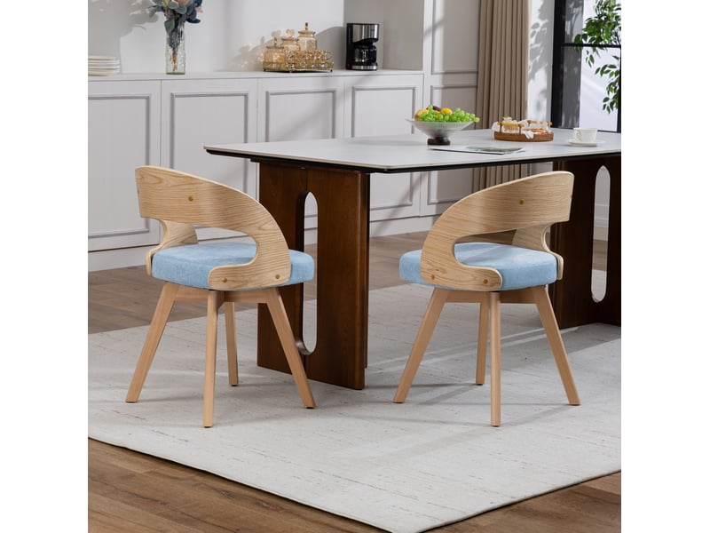  Chaise de salle à manger pivotante 360 degrés en lin bleu  - Conforama D