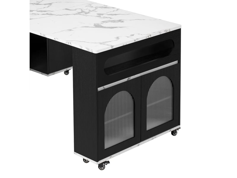 Table à manger îlot table de cuisine extensible bloc multiprise verre cannelé 1 tiroir sur roulettes buffet d'appoint noir - Conforama C