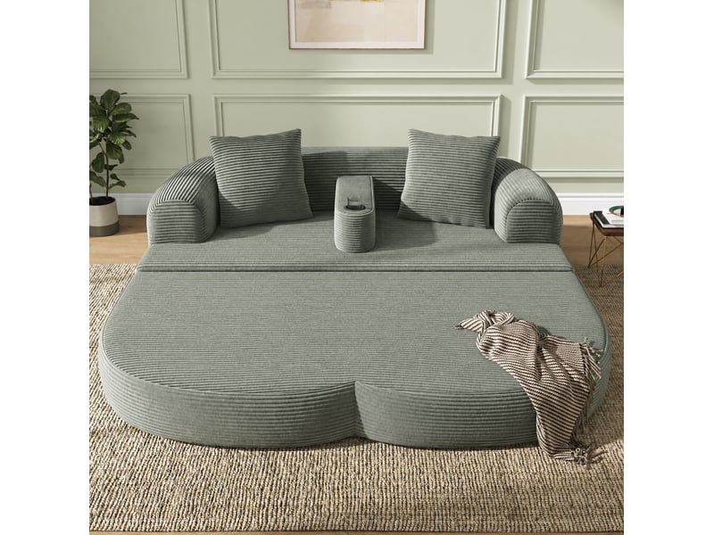  Canapé lounge convertible modenvie 2 places en velours côtelé vert 176 x 184 x 47 cm  - Conforama E