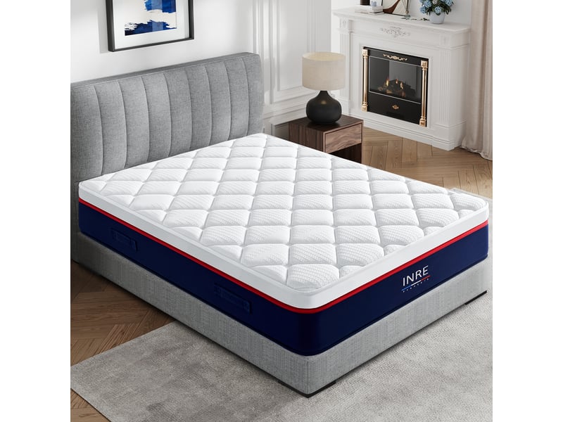 Matelas 140x190 cm INRE, Très Épais 30 cm, Mousse à Haute Résilience, 7 Zones Ergonomiques, Réversible à Deux Faces, Confort Optimal  - Conforama D