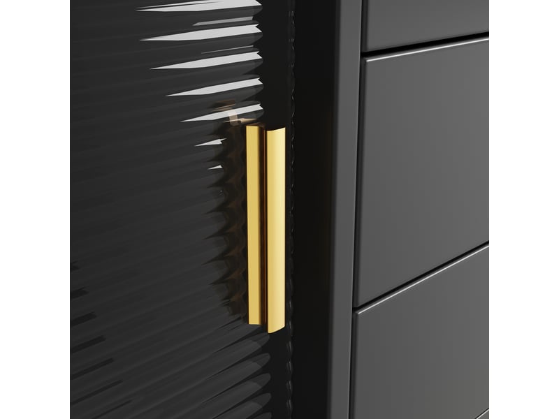  Buffet de cuisine noir 145x171 cm, meuble haut portes coulissantes en verre et mdf, rangement élégant  - Conforama R