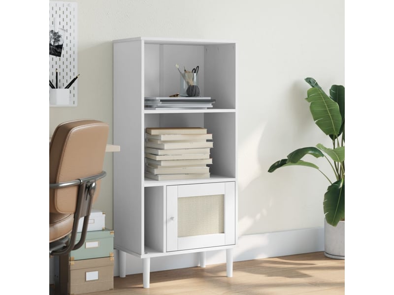  Bibliothèque salon senja aspect de rotin blanc bois massif de pin shl6827  - Conforama B