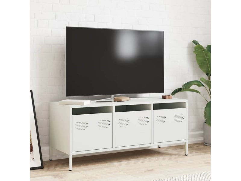 Meuble tv - banc tv - meuble de rangement blanc 101,5x39x43,5 cm acier laminé à froid  - Conforama C