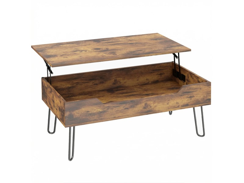  Table basse rectangulaire relevable avec rangement caché, marron rustique et noir  - Conforama A