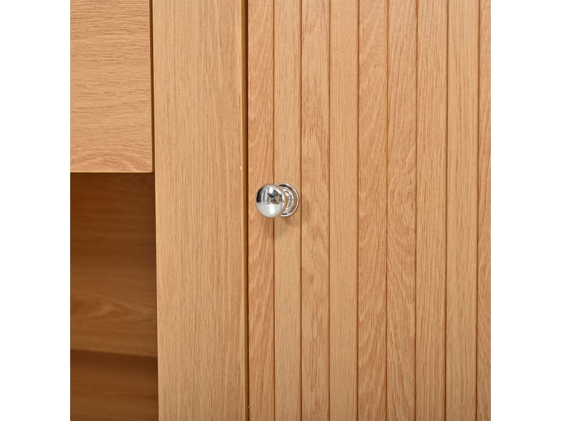 Meuble tv 180x40x40 cm - meuble bas arrondi avec 2 portes à rideau, 1 tiroir, pour tv jusqu’à 75 pouces - bois naturel - Conforama C