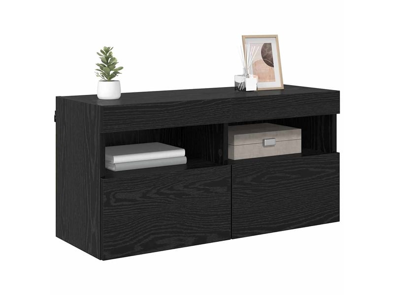  Meuble tv - banc tv - meuble de rangement mural 80 x 30 x 40 cm chêne noir bois d'ingénierie  - Conforama C