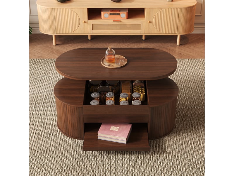  Table basse relevable avec rangement et étagère coulissante pour salon en mdf 110×55,5×40 cm noyer naturel  - Conforama D