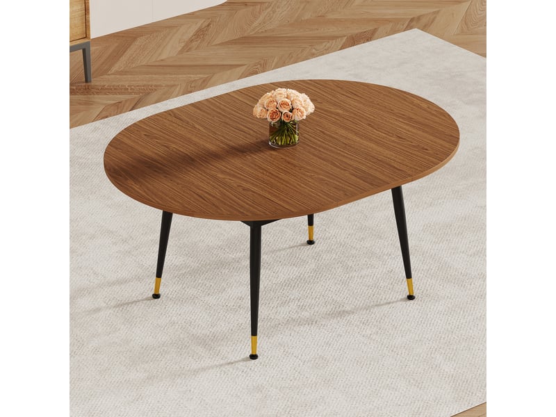 Table à manger ovale avec piètement métal stable - lpospi - plateau facile à nettoyer, mdf et métal - noir noyer - Conforama B