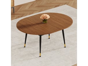 Table à manger ovale avec piètement métal stable - plateau facile à nettoyer, mdf et métal - noir noyer