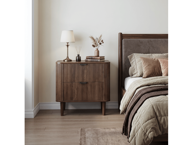 Table de chevet 57x40x57 cm coloris noyer avec 2 tiroirs - Conforama E