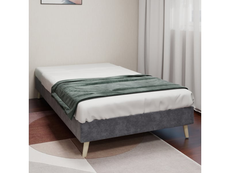  Lit coffre 90x200 cm, avec tête de lit vendue séparément, en tissu et métal, gris, sans matelas  - Conforama D