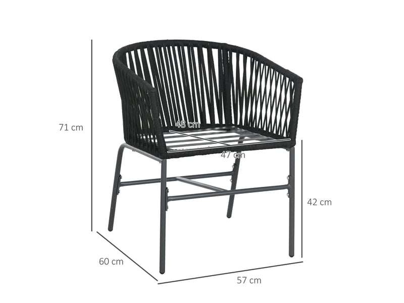 Lot de 2 fauteuils de jardin,57x60x71 cm,avec coussins,acier,noir - Conforama C