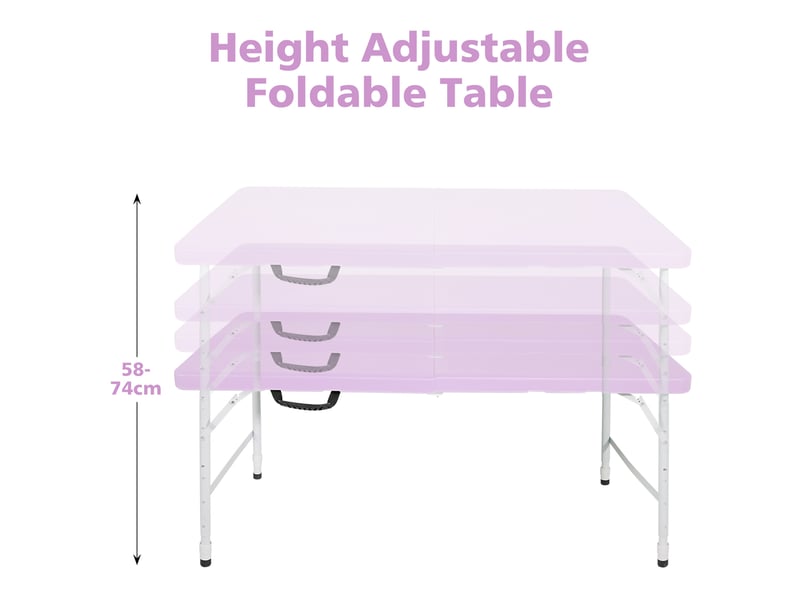  Table de jardin pliante 125 x 61 cm violette, hauteur réglable 58-74 cm avec poignée, pour camping et repas  - Conforama D