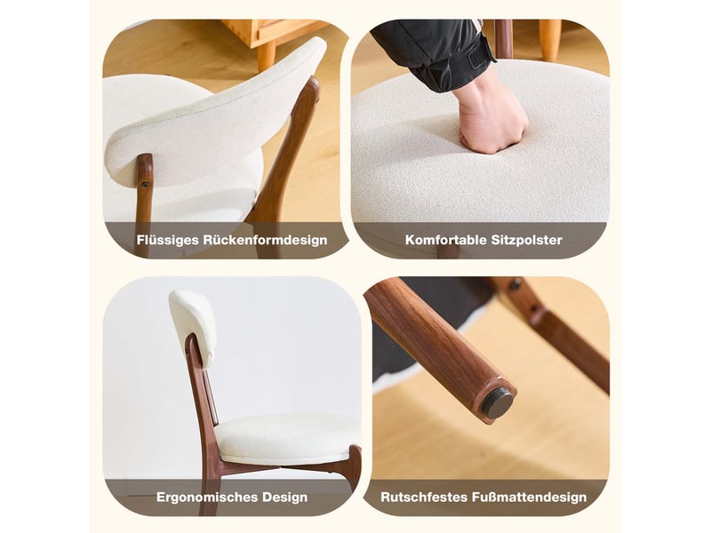  Lot de 2 chaises de salle à manger,48,5x55,5x84 cm,tissu de lin,blanc  - Conforama E