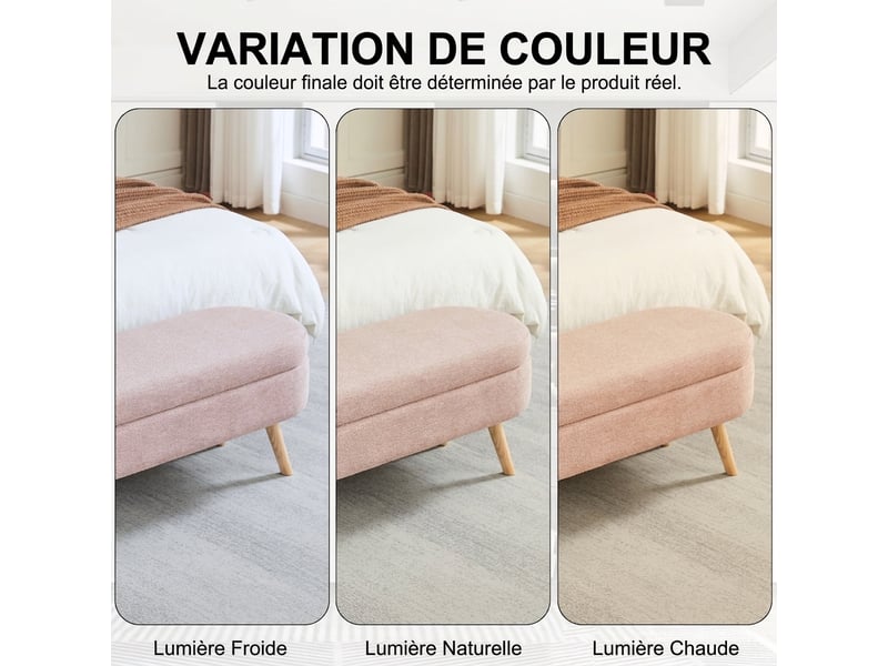  Banc coffre de rangement 110 cm en tissu chenille, forme ovale, pour chambre et entrée  - Conforama D