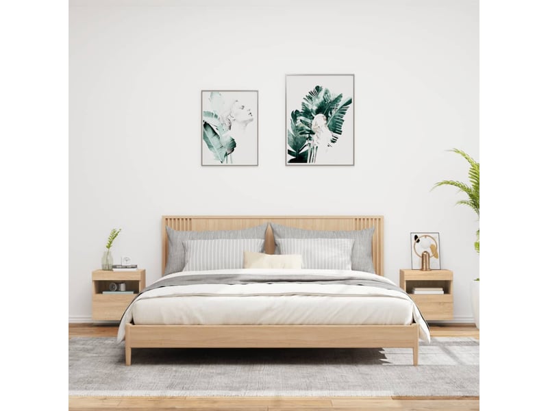 Lot de 2 meuble tv mural avec lumières led chêne sonoma 40x30x40 cm - Conforama D