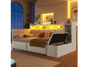 Lit avec rangement 90x190 cm ELVMI coloris blanc