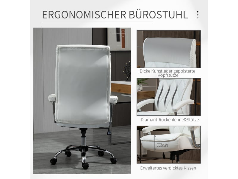  Fauteuil de bureau,66x69x121 cm,avec fonction bascule,similicuir,blanc  - Conforama E
