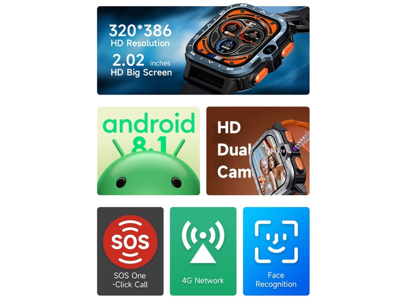  (silver 64g) montre connectée de 2,02 pouces avec android 8.1, wi-fi full netcom, emplacement pour carte sim et bluetooth.  - Conforama D