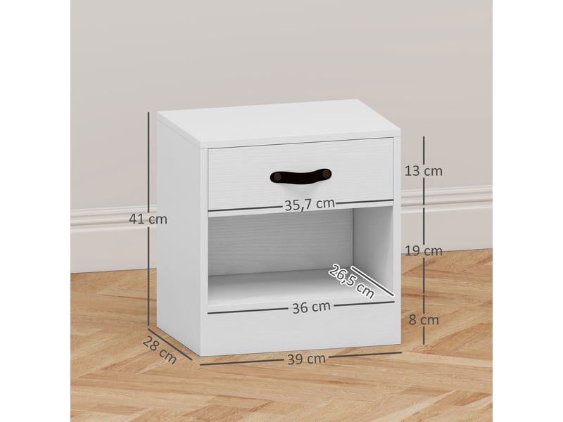  Lot de 2 tables de chevet avec tiroir et compartiment ouvert pour salon, 39 x 28 x 41 cm, blanches  - Conforama E
