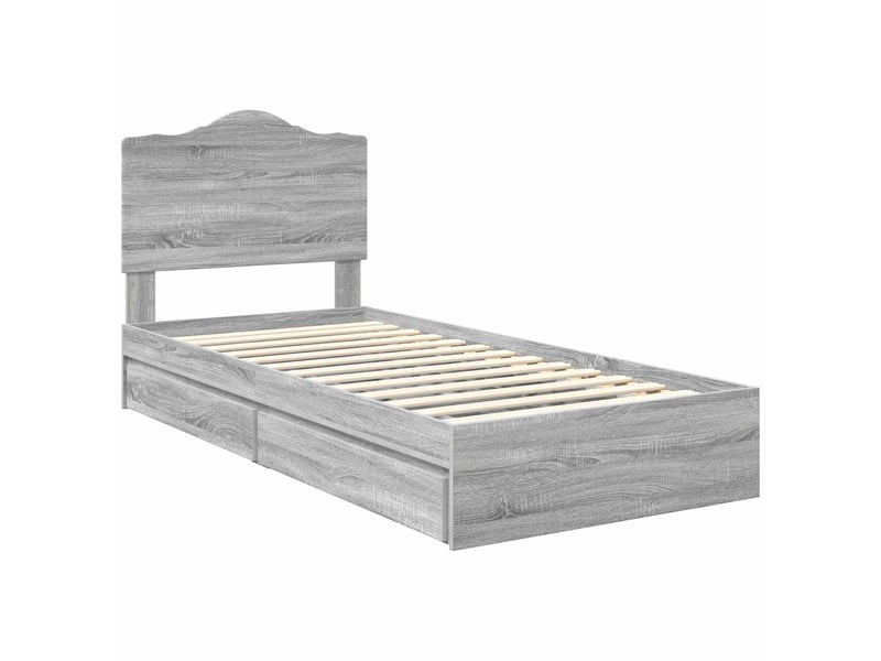  Lit simple- lit adulte -  lit de rangement gris sonoma 70 x 190 cm bois d'ingénierie  - Conforama C