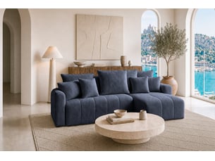 Canapé d'angle réversible convertible CASANOVA 3 places Tissu bleu avec coffre de rangement