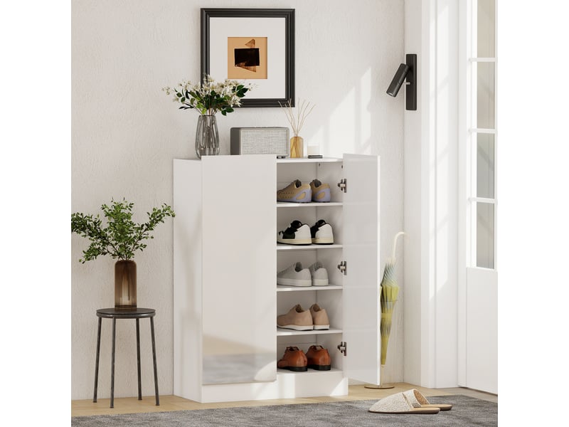 Meuble à chaussures à 5 niveaux pour 20 paires de chaussures, étagères réglables, pour entrée, couloir, blanc - Conforama B