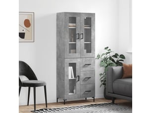 Buffet haut - bahut - meuble de rangement gris béton 69,5x34x180 cm bois d'ingénierie